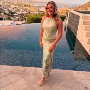 Anthropologie Sequin Maxi Dress in Seafoam Green